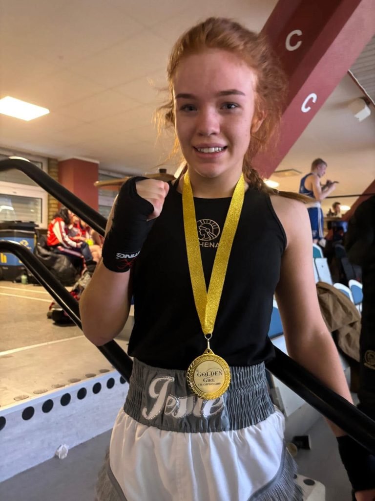 Jessie Chambers showing off her gold medal